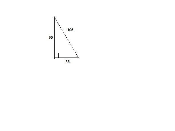 if a triangle has side lengths of 56, 90, and 106, then determine which number correlates-example-1