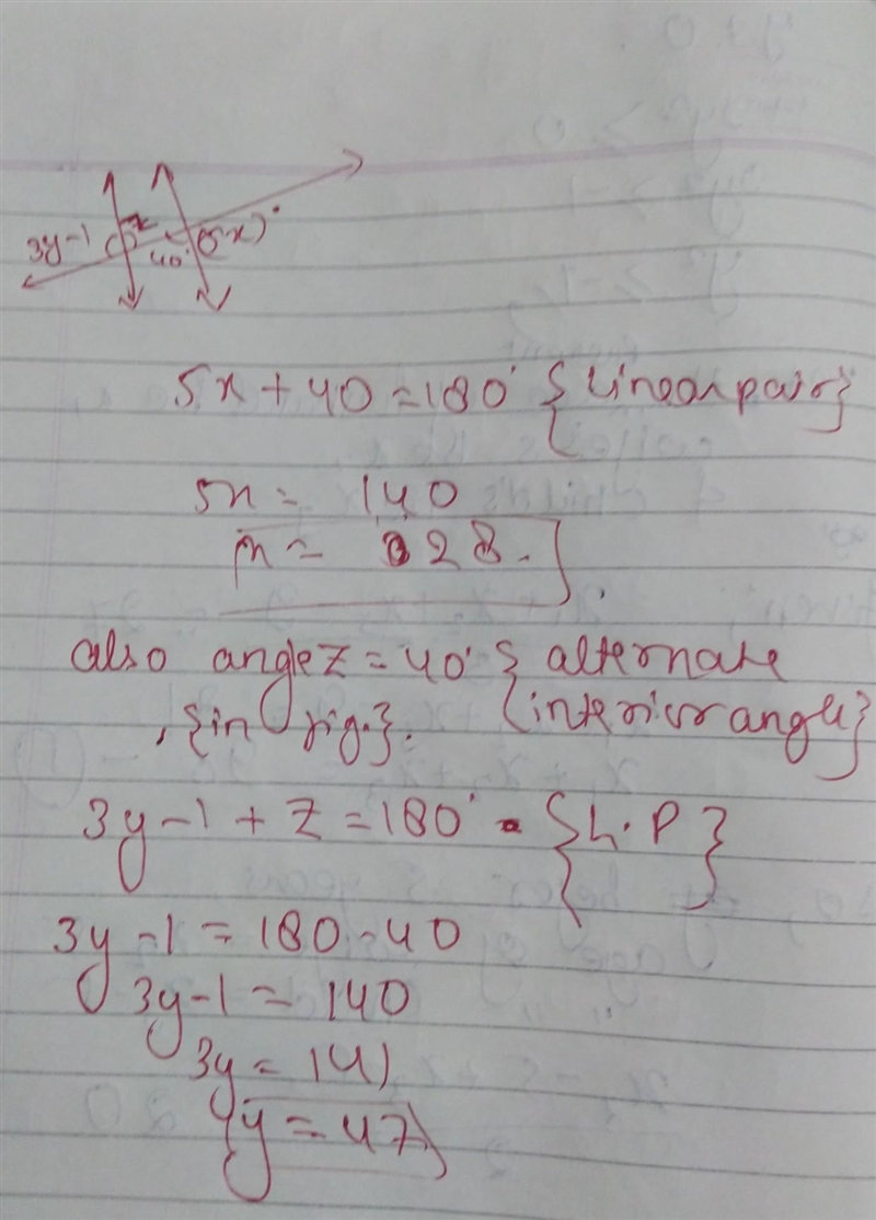 I need help I need answers x and y and the angle pair relationship Apr just stands-example-1