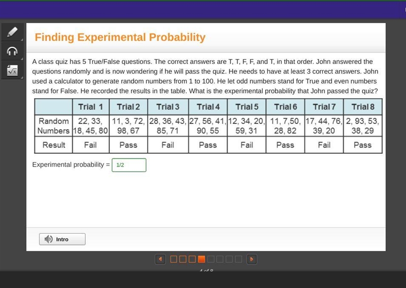 A class quiz has 5 True/False questions. The correct answers are T, T, F, F, and T-example-1