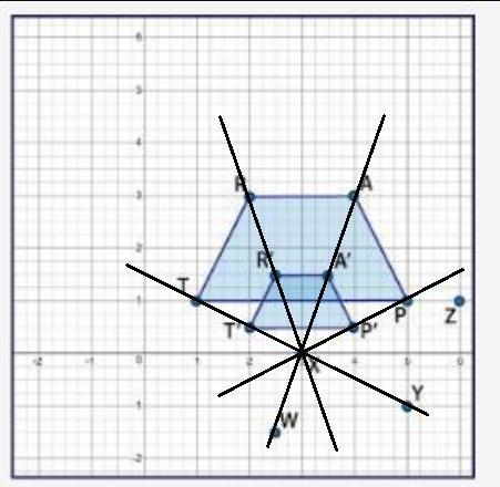 Trapezoid TRAP was dilated by a scale factor of 1/2 to create trapezoid T'R'A'P'. Which-example-2