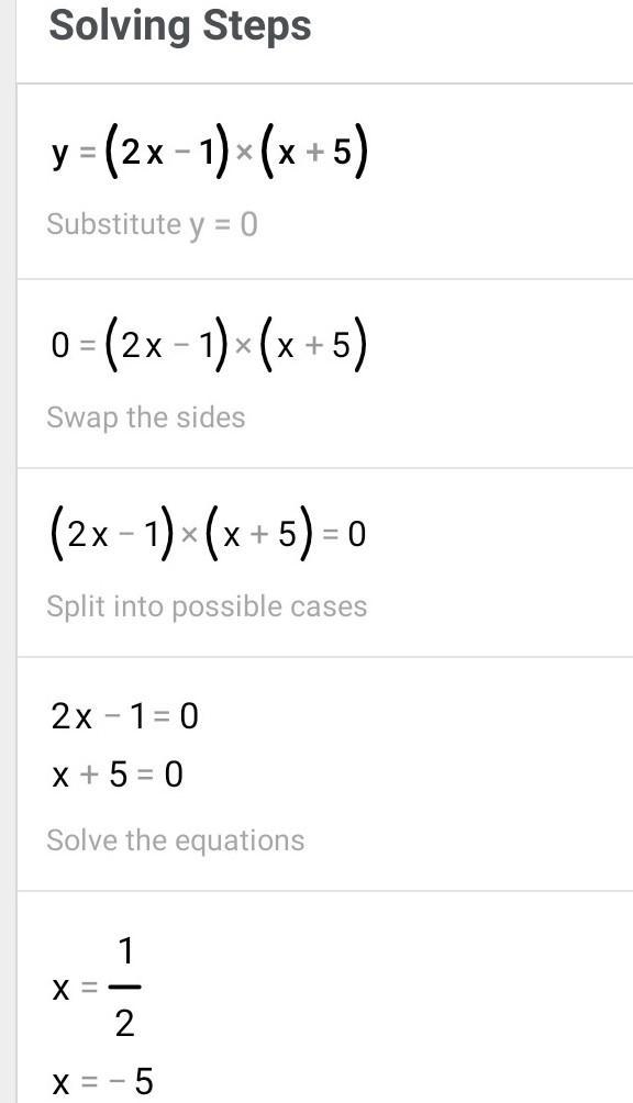 The factored form of a quadratic equation is y=(2x+1)(x-5), and the standard form-example-1