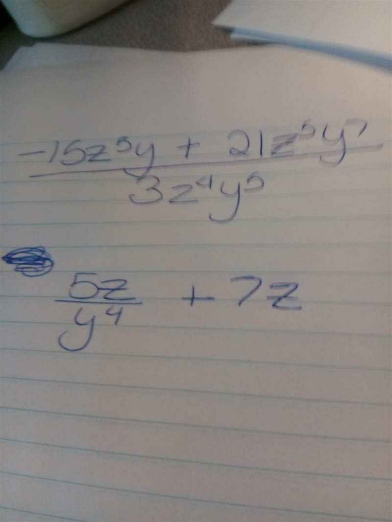 (-15z^5 y+21z^5 y^7) / (3z^4 y^5)​-example-1