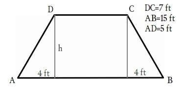 ABCD is a trapezoid with AD = 5 ft, DC = 7 ft, and AB = 15 ft. Find the area of the-example-1