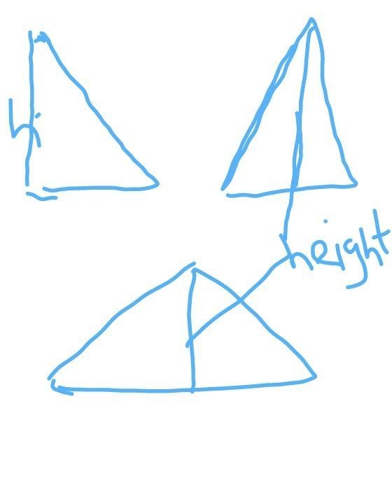 Sketch an acute triangle, a right triangle, and an obtuse triangle. For each triangle-example-1