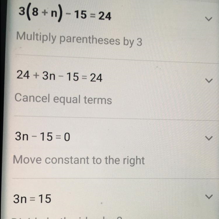 5) 3(8+ n) - 15 = 24-example-1