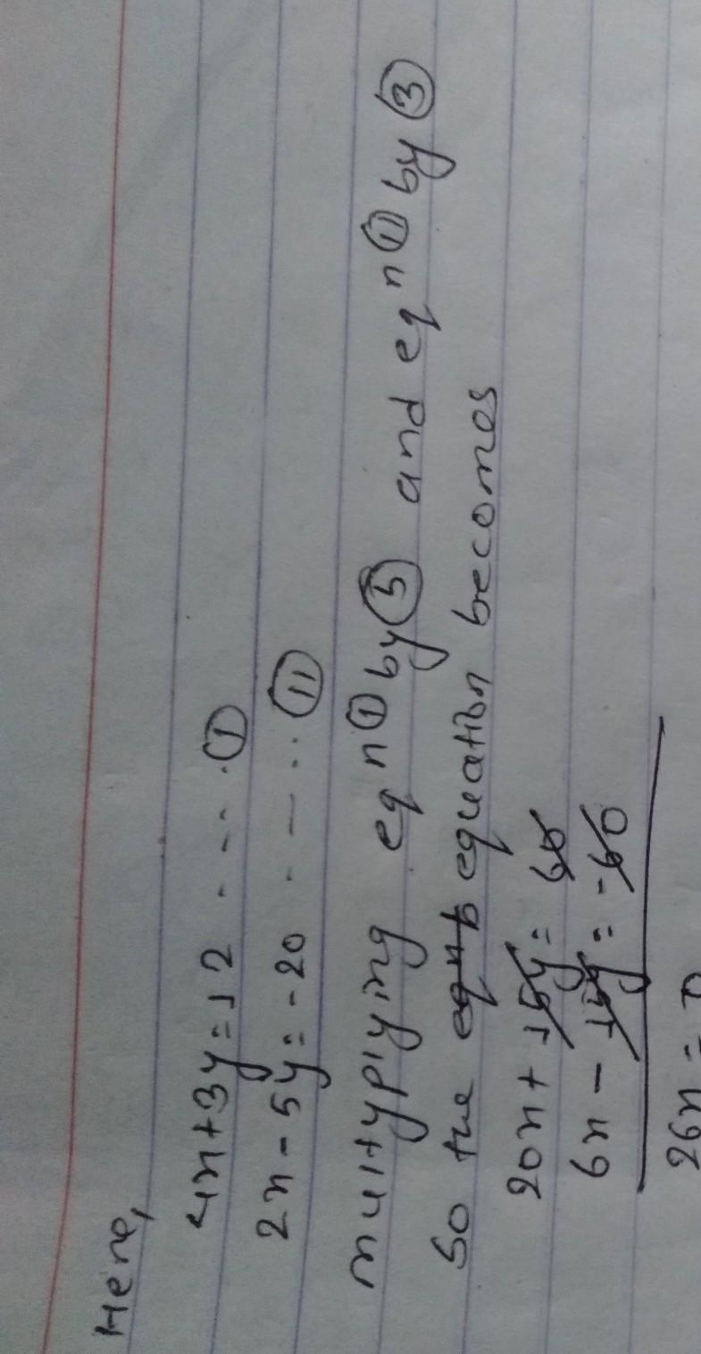 4x + 3y = 12 2x - 5y = -20-example-1