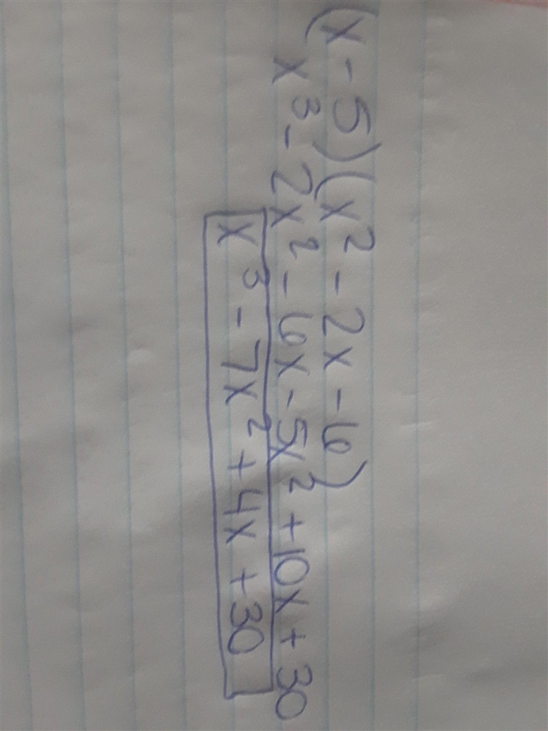 Simplify. (x−5)(x^2−2x−6) please also explain how you got your answer. -thanks-example-1