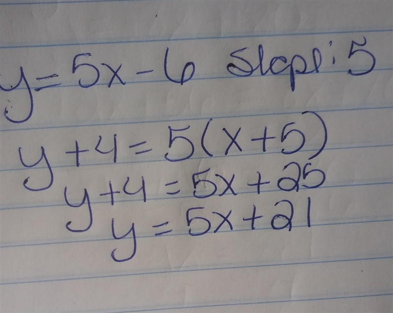 Write the slope-intercept form of the equation of the line passing through the point-example-1