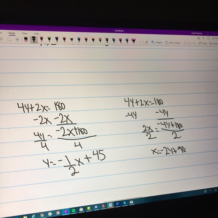 4y+2x=180 solve for x and y-example-1