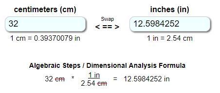 Convert 32 cm to in STEP BY STEP-example-1