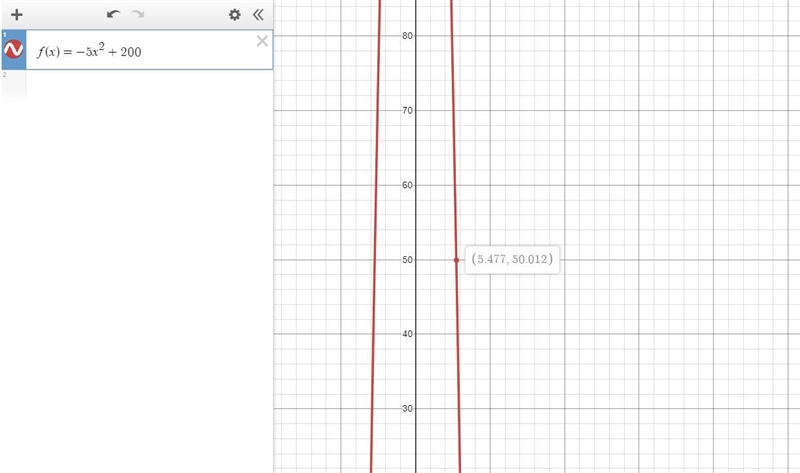 The quadratic model f(x)=-5x^2 +200 represents the approximate height, in meters, of-example-2