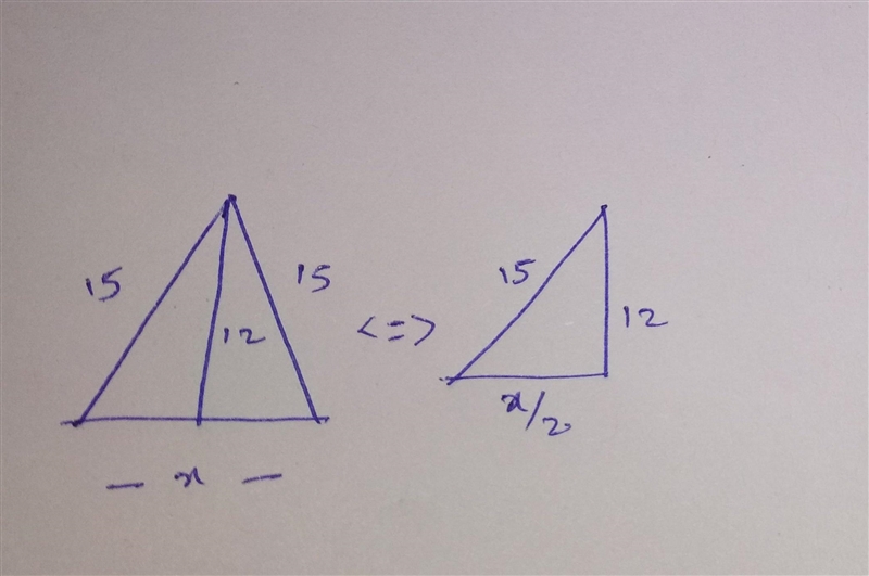 Find the value of x in the isosceles triangle shown below. 15-example-1