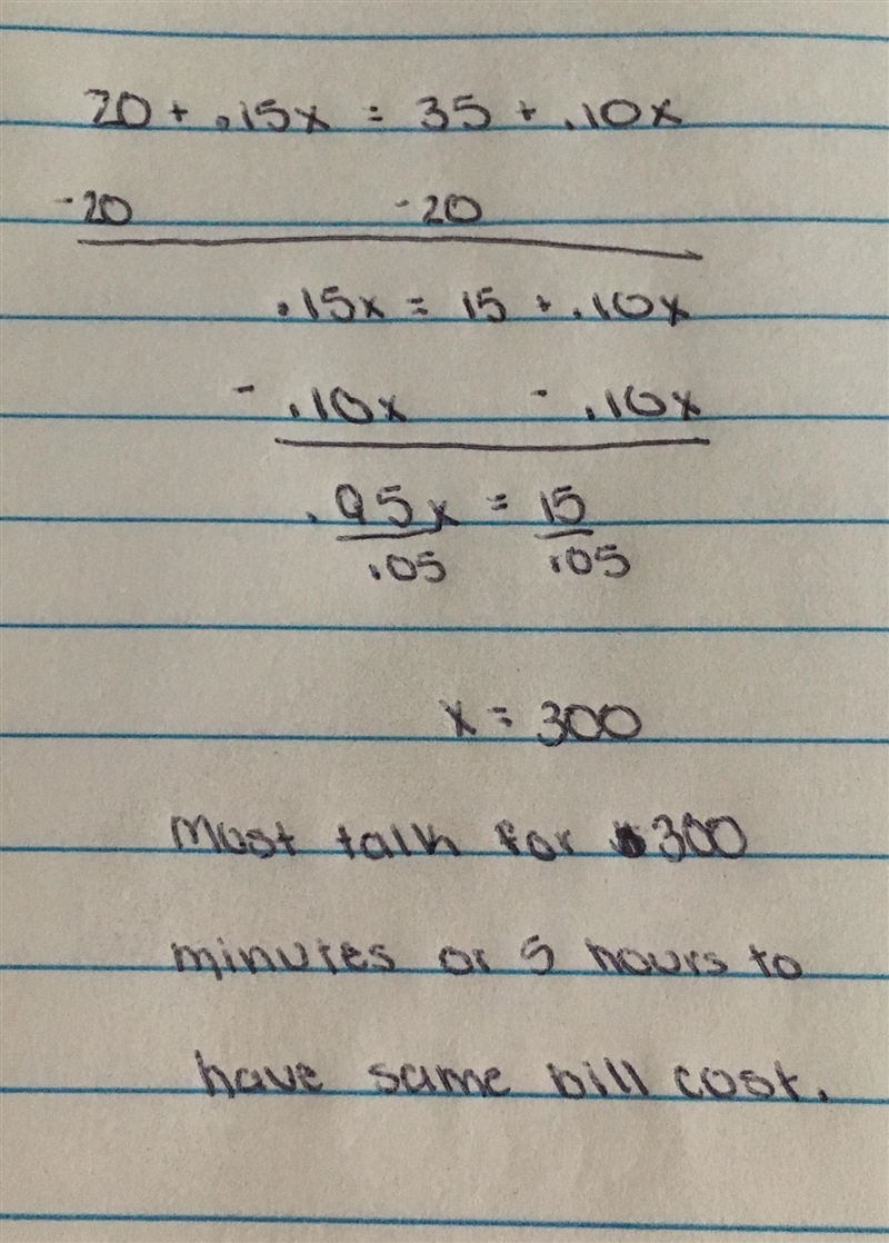 One cell phone plan charges 20$ per month plus$0.15 per minute used. A second cell-example-1