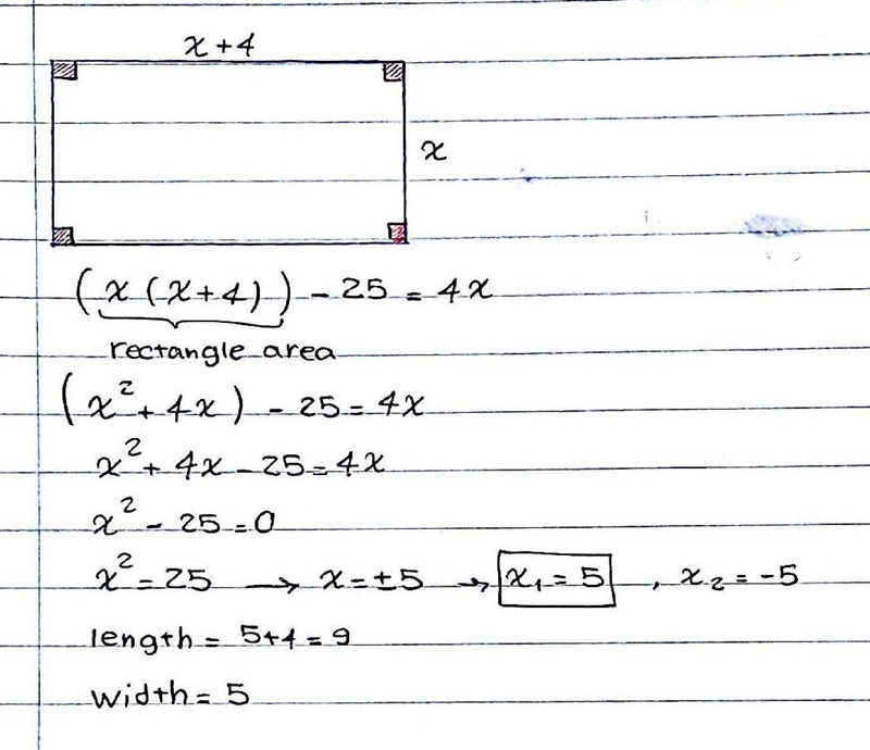 The length of a rectangle is 4 units more than its width. The area of the rectangle-example-1