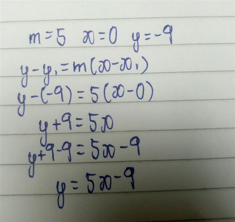 What is the equation for the line that passes through (0,-9) and has a slope equal-example-1