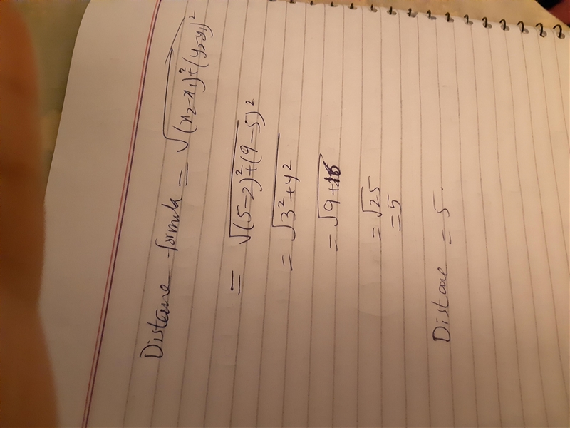 What is the distance between the points (2, 5) and (5, 9)?-example-1