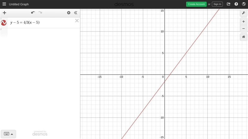 Graph y - 5 = 4/3 ( x-5 )-example-1