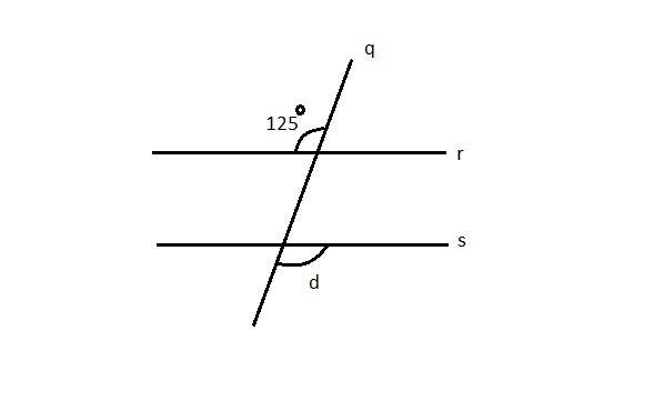 Two parallel lines are crossed by a What is the value of d? 0 d = 55 d = 75 d = 125 d-example-1