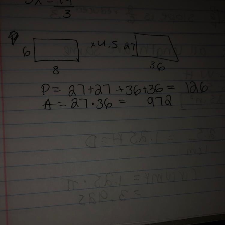 What is the area and perimeter of 6 and 8 with a scale factor of 4.5-example-1