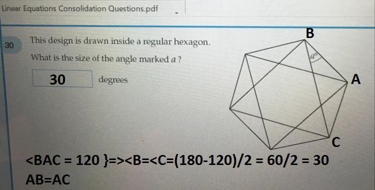 Please find the size of angle a in the hexagon-example-1