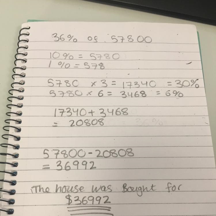 A house has increased in value by 36% since it was purchased. If the current value-example-1