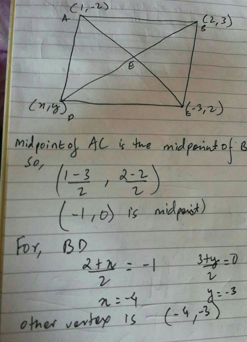 Find the area of the parallelogram whose three of the vertices are (1, -2), (2, 3) and-example-1