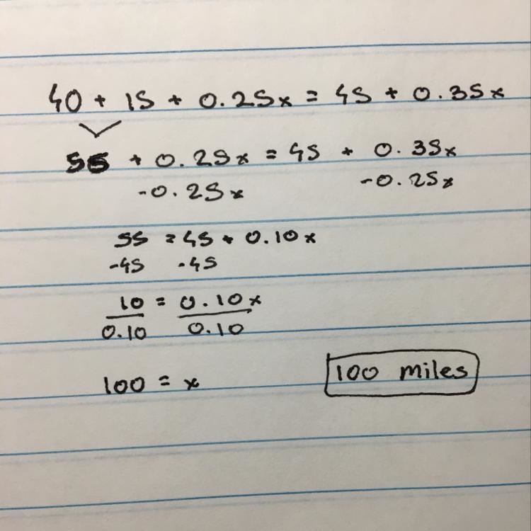 express rental car charges $40 rental fee, $15 for gas and $.25 mile driven. for the-example-1