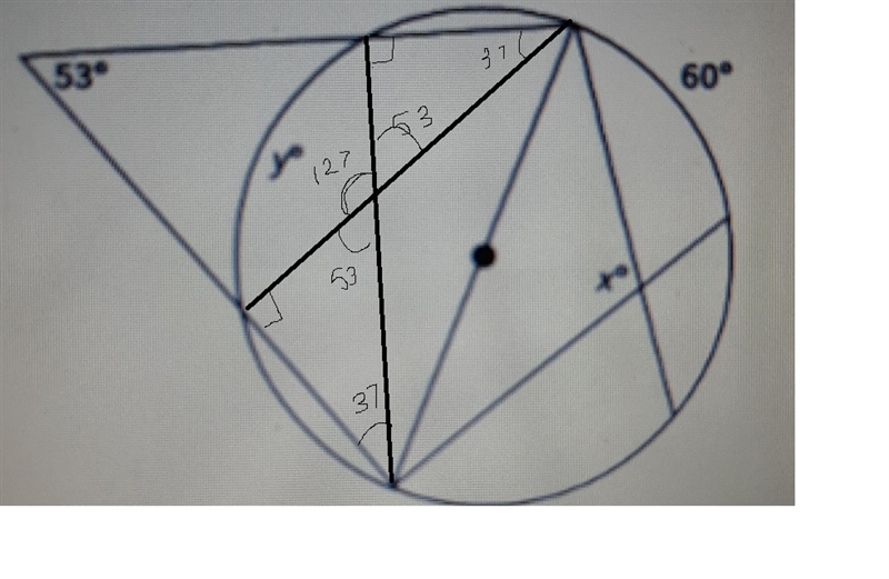 Find the value of Y (note:the line passing through the center of the circle is a diameter-example-1