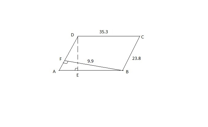 A parallelogram has sides measuring 23.8 m and 35.3 m. The height corresponding to-example-1