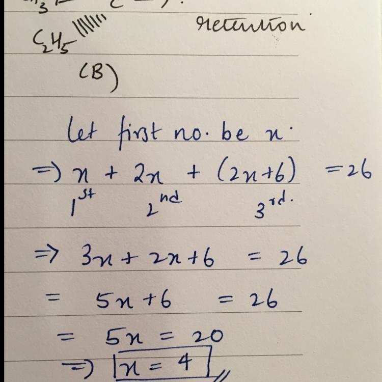 The sum of three numbers is 26. The second number is twice the first and the third-example-1