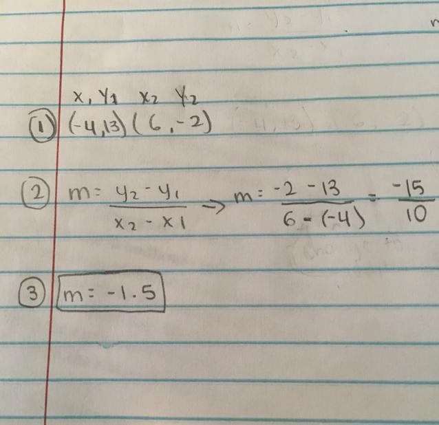 (-4,13) and (6,-2) find the slope between each pair of points.​-example-1