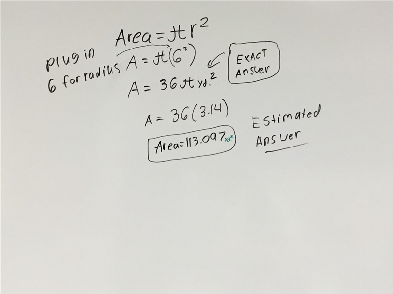 The radius of a circle is 6 yards. What is the circle's area?-example-1