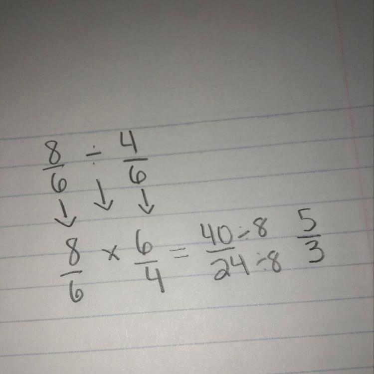 To solve 8/6 divided by 4/6,think "How many four-sixths are in eight-sixth. What-example-1