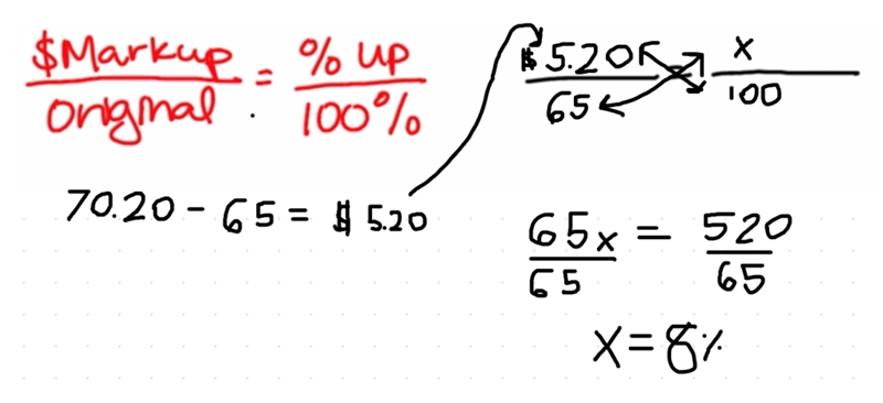 A parka that sold for $65 is marked up to $70.20. What is the percent of markup? PLEASE-example-1