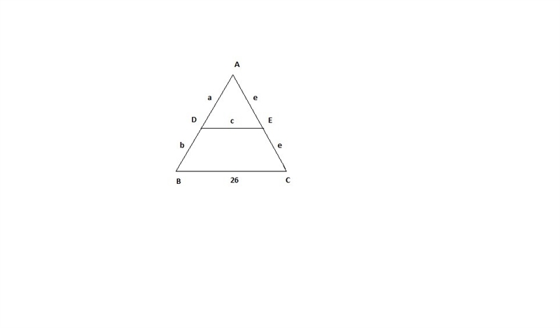 The length of triangle base is 26. A line, which is parallel to the base divides the-example-1