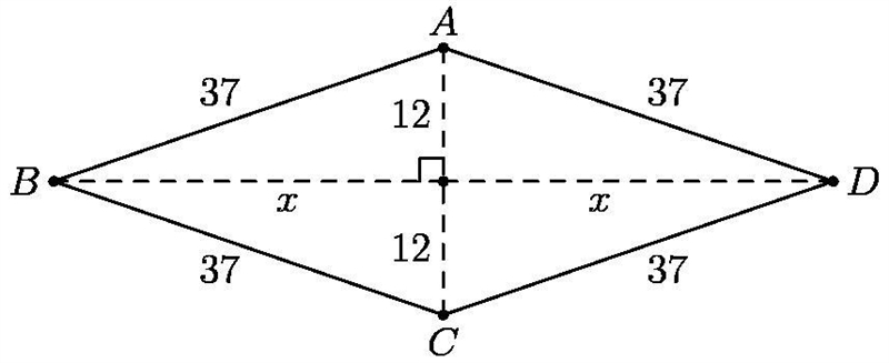 Rhombus ABCD has perimeter 148, and one of its diagonals has length 24. How long is-example-1