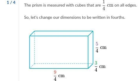 EMERGENCY! How many cubes with side lengths of 1/4 cm does it take to fill the prism-example-1