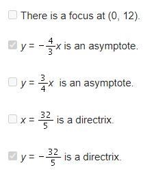 Which statements about the hyperbola are true? Check all that apply. A. There is a-example-1