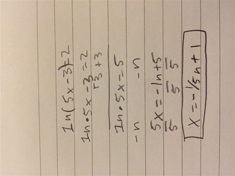 Solve for x. 1n(5x-3)=2-example-1