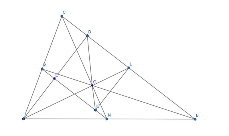 Let ABC be a triangle with centroid G. Points L, M, and N are the midpoints of sides-example-1