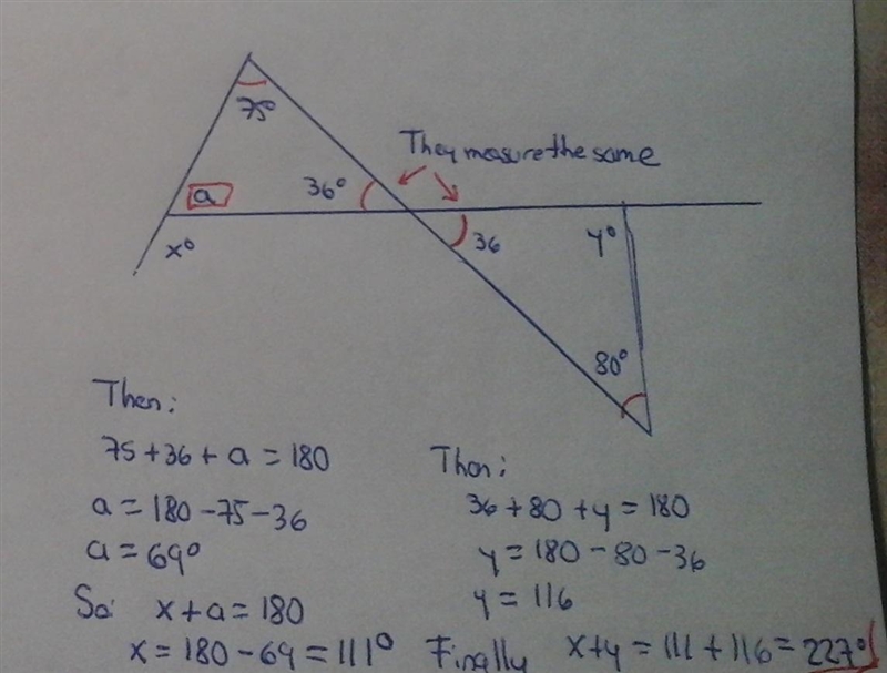 In the figure above, what is the value of x + y-example-1