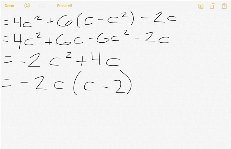 Simplify 4c^2 + 6(c - c^2) - 2c​-example-1