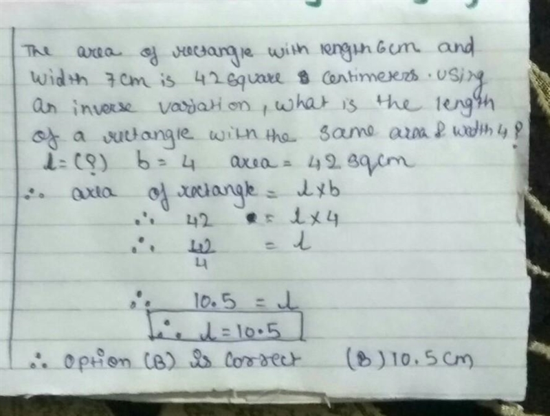 The area of a rectangle with length 6 cm and width 7 cm is 42 square centimeters. Using-example-1