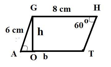 Figure GHTA below is a parallelogram. = 6 cm, = 8 cm, and the measure of = 60°. Find-example-1