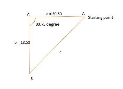 A ship sails 30.50 mi due East and then turns 33.75 north of East. After sailing another-example-1