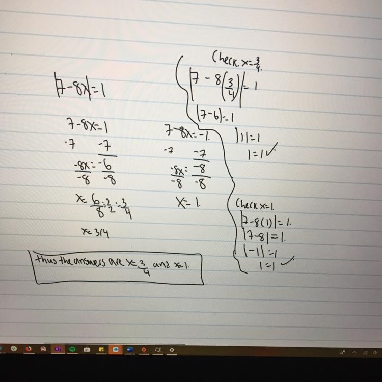 Solve|7-8x|=1 record your steps-example-1