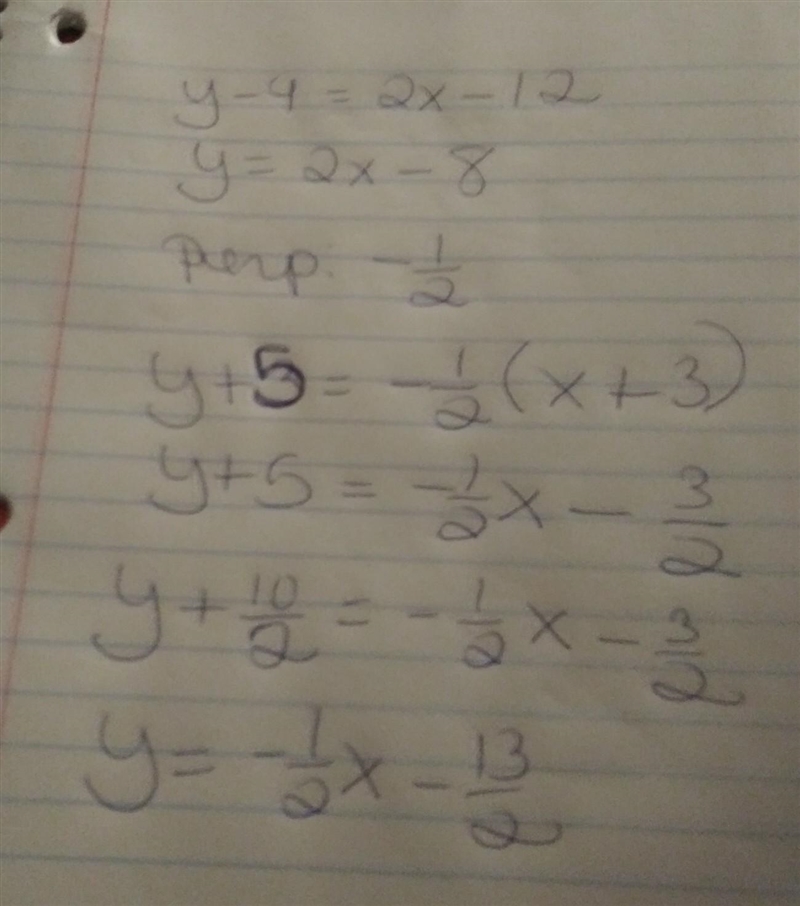 What is an equation of the like that is perpendicular to y-4=2(x-6) and passes through-example-1