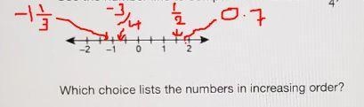 QUESTION 4 Use the number line to compare the numbers Which choice lists the numbers-example-1