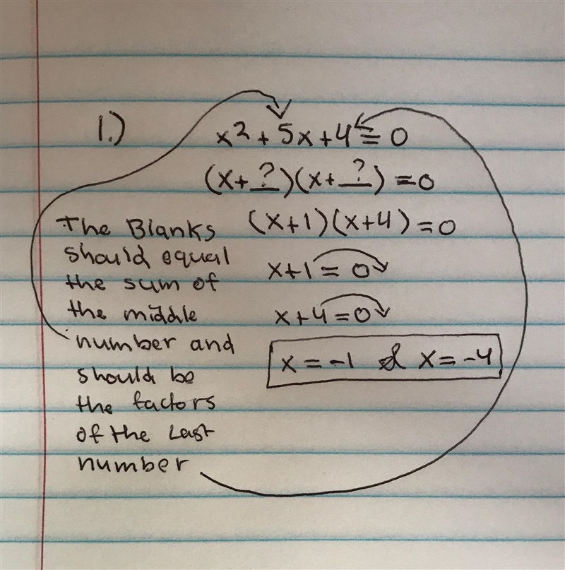 I need help remembering the steps to x2+5x+4=0-example-1