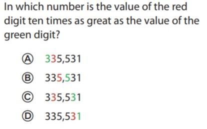 In which number is the value of the red digit ten times as great as the value of the-example-1